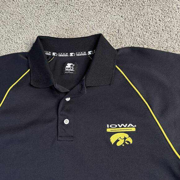 Iowa Hawkeyes Shirt Polo Mens Medium Black Yellow NCAA Football Team Starter - Picture 3 of 12